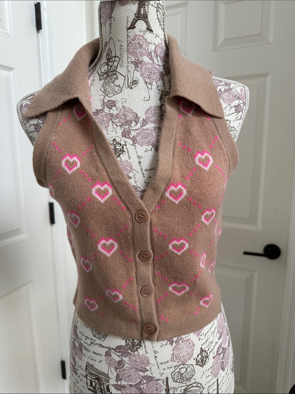 Utility Fox Women’s Sleeveless Collared Button-Front Sweater Vest Size L